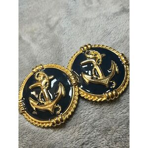 Vintage Douglas Paquette Gold Tone Black Enamel Anchor Belt Buckle Nautical